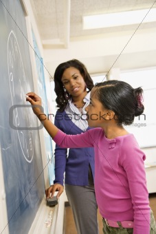 Teacher and Student at Blackboard