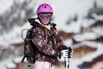 Young woman on ski resort