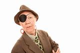 Androgynous senior woman with eye patch