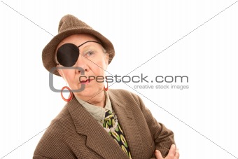 Androgynous senior woman with eye patch