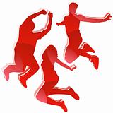 Red Glossy Silhouettes 3 Friends Jumping.