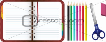 Organizer with pencils, scissors and eraser set
