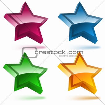 Set of four 3D shiny stars.