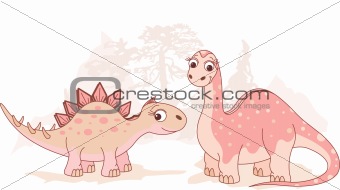 Cute Stegosaurus and Brontosaurus