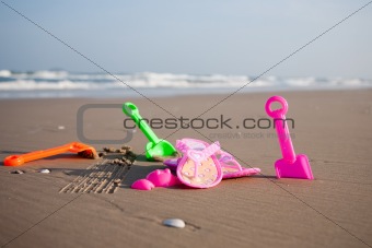 Colorful tools on the beach