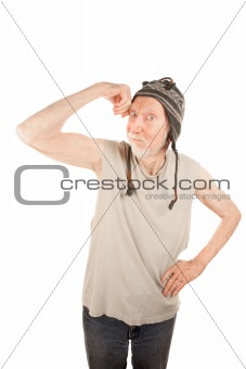Eccentric Senior Man Flexing His Muscle