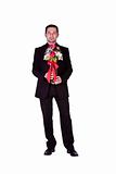 Businessman Holding Flowers in His Hand