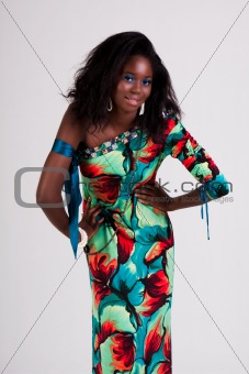 Attractive Young Woman in a Colorful Dress