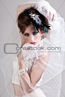 Attractive Young Woman Wearing Underwear and Veil
