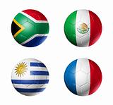 soccer world cup group A flags on soccer balls