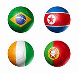 soccer world cup group G flags on soccer balls