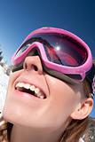 Funny portrait of girl skier