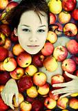 girl in apples