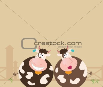 Farm animals: two happy cows
