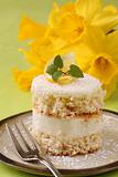 Coconut and lemon cake with daffodils