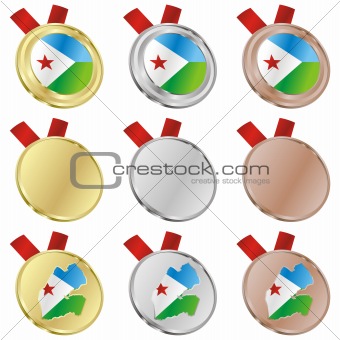 djibouti vector flag in medal shapes