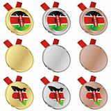 kenya vector flag in medal shapes