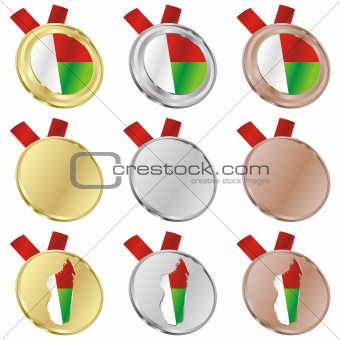 madagascar vector flag in medal shapes