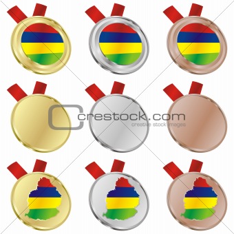 mauritius vector flag in medal shapes