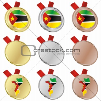 mozambique vector flag in medal shapes