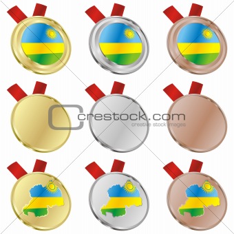 rwanda vector flag in medal shapes