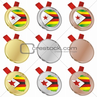 zimbabwe vector flag in medal shapes