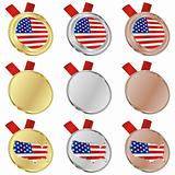 america vector flag in medal shapes