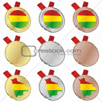bolivia vector flag in medal shapes