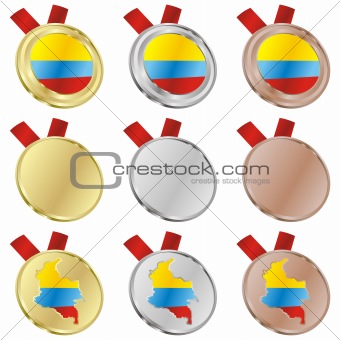 colombia vector flag in medal shapes