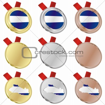el salvador vector flag in medal shapes