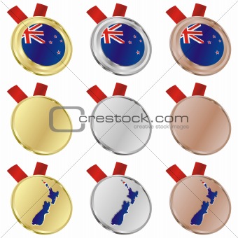new zealand vector flag in medal shapes