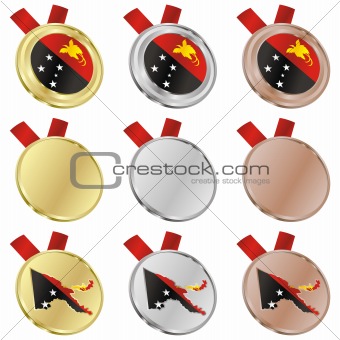 papua new guinea vector flag in medal shapes