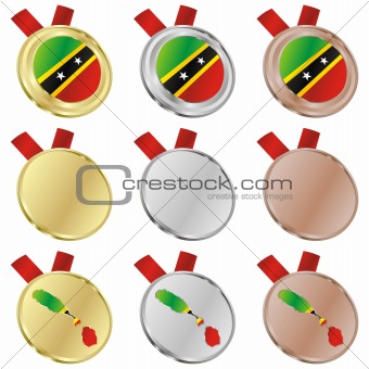 saint kitts and nevis vector flag in medal shapes
