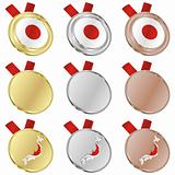 japan vector flag in medal shapes