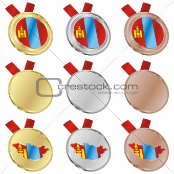 mongolia vector flag in medal shapes