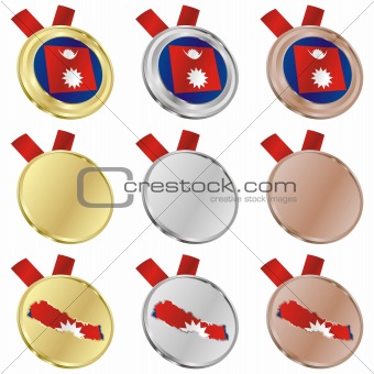 nepal vector flag in medal shapes