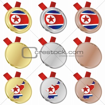 north korea vector flag in medal shapes