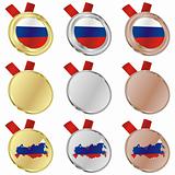 russia vector flag in medal shapes