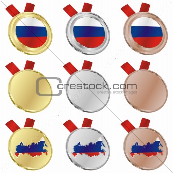 russia vector flag in medal shapes