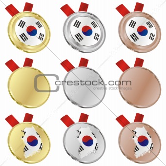 south korea vector flag in medal shapes