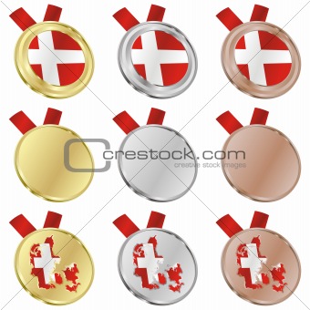 denmark vector flag in medal shapes