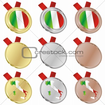 italy vector flag in medal shapes