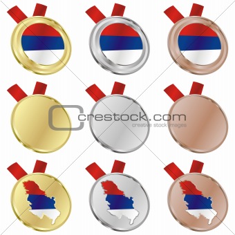 serbia vector flag in medal shapes
