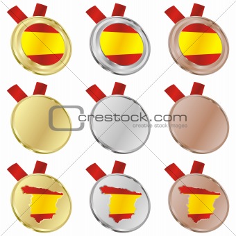 spain vector flag in medal shapes