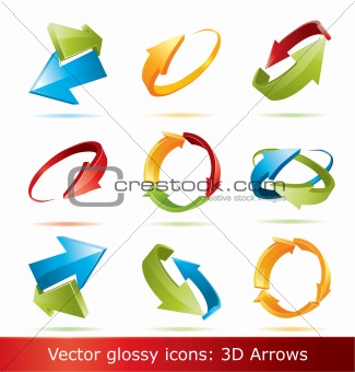 Colorful 3d vector arrows set,