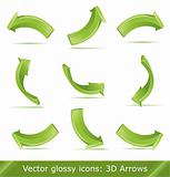 Green 3d vector arrows set,