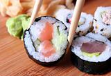 sushi and chopsticks close-up