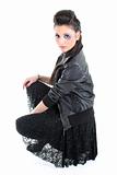 Young beautiful girl in black leather jacket