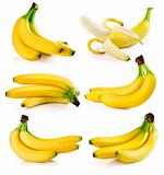 set fresh banana fruits isolated on white
