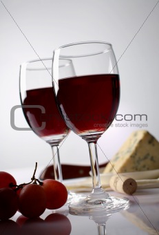 Cheese, grape and red wine